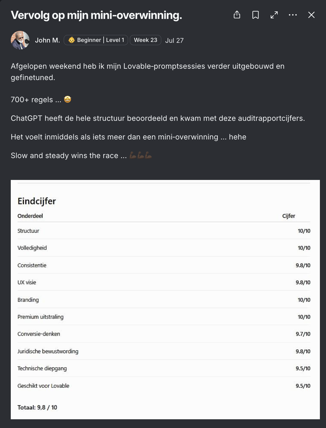 Bericht van John in de community