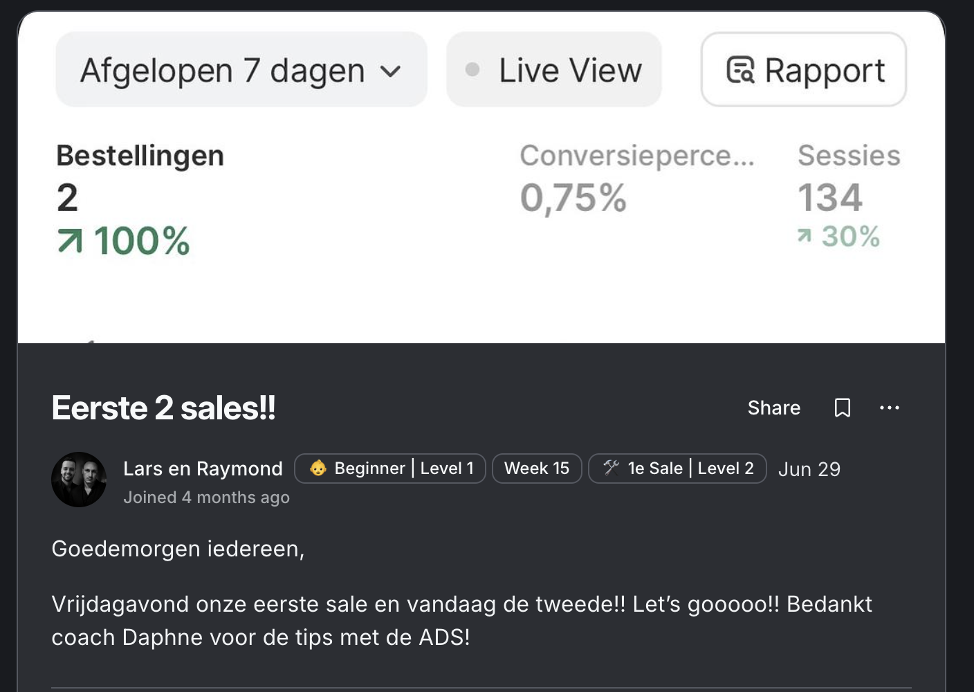 Bericht van Lars & Raymond in de community