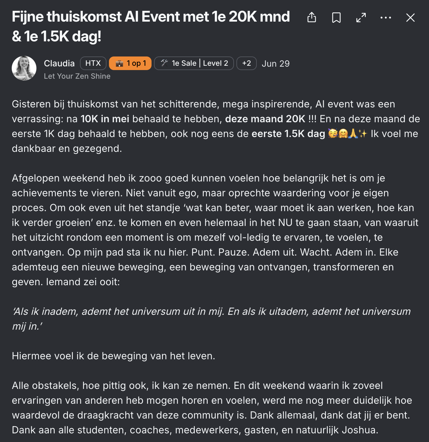 Bericht van Claudia in de community
