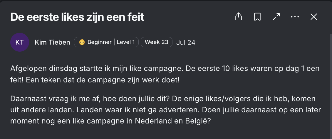 Bericht van Kim Tieben in de community
