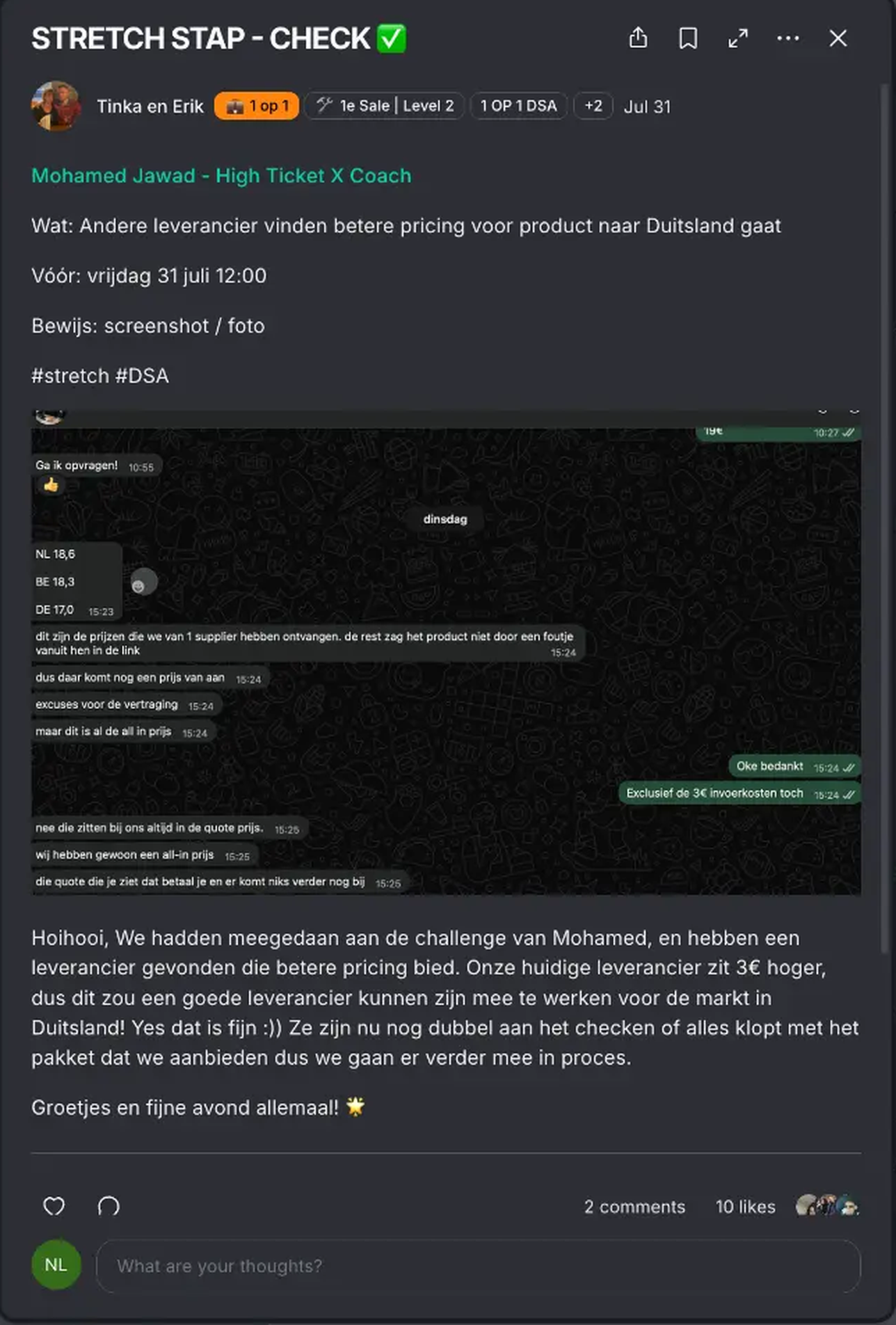 Bericht van Tinka & Erik in de community