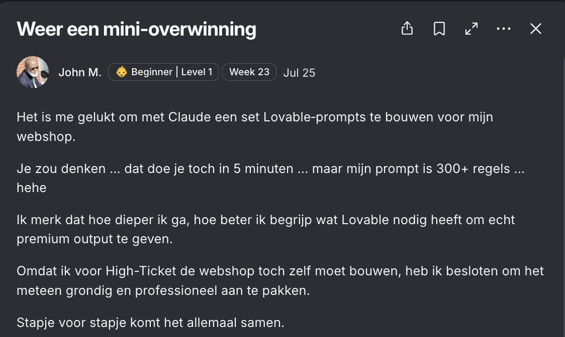 Bericht van John in de community